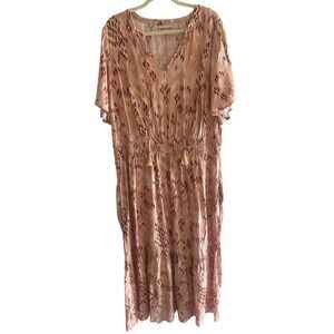 New Knox Rose Coral Tiered Long Maxi Dress Women’s Plus Size 1X Boho Festival